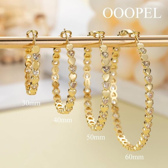 14k Gold Plated 30mm Heart Cubic Zirconia Rhinestone Hoop Earring for Women - Picture 6 of 7